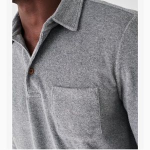 NWT Faherty Towel Terry Long Sleeve Polo Heather Grey Size Small